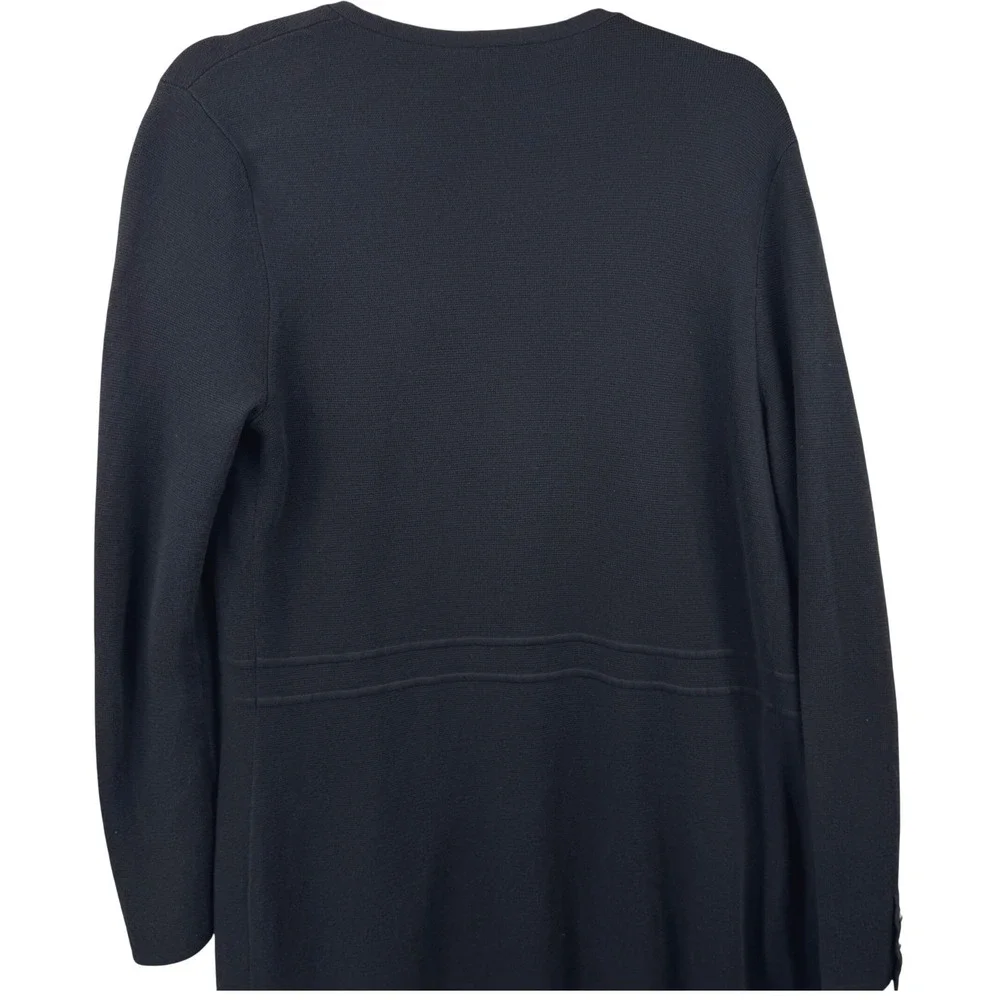 Talbots Cardigan Women Medium Black Open Front Longline Button Cuff Pockets‎